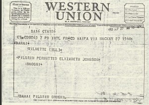 The telegram granting Elizabeth permission to come on pilgrimage The telegram granting Elizabeth permission to come on pilgrimage